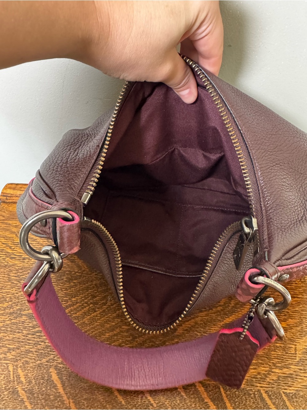 Coach Pebbled Leather Plum Hobo Shoulder Bag F29817 - Picture 14 of 14